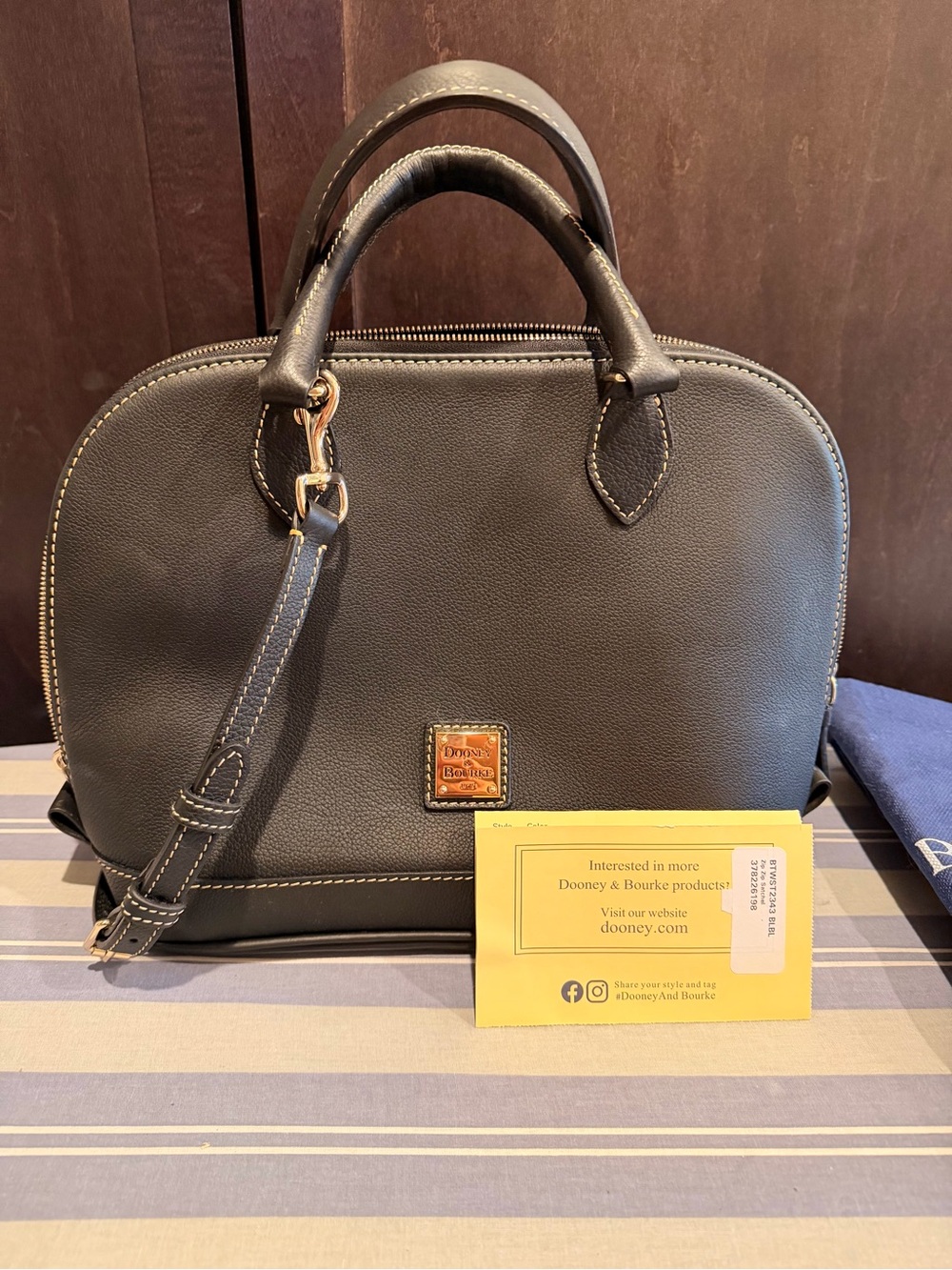 Dooney & Bourke Black Pebble Leather Dome Satchel with Gold Hardware